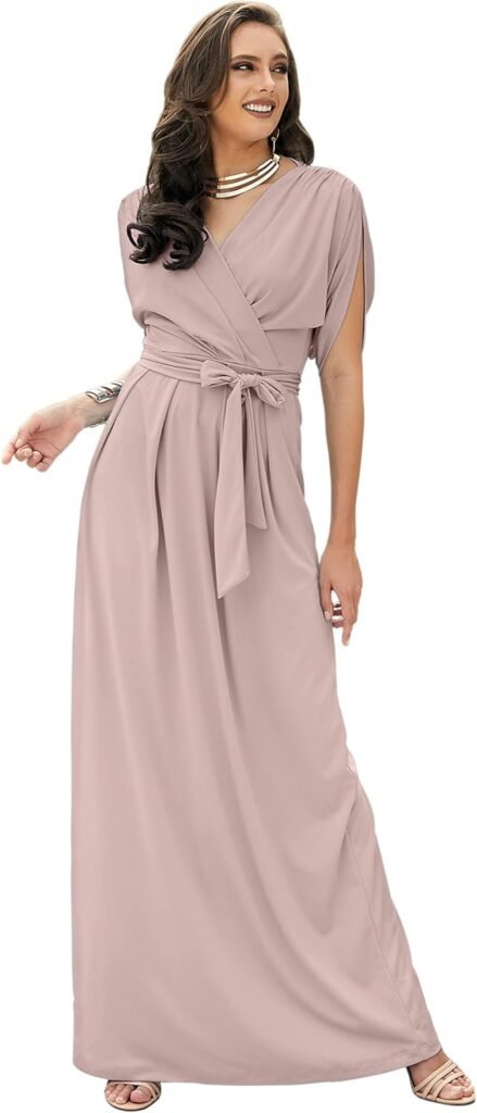 KOH KOH Formal Short Sleeve Cocktail Flowy V-Neck Gown