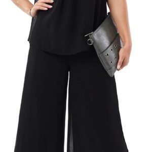 Women's 2 Piece Chiffon Sets Outfits Flowy Ruffle Layers Casual Dressy Wedding Guest Pant Suits