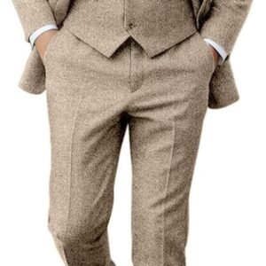 Retro Tweed Herringbone Suit for Men Slim Fit 3 Pieces Mens Suit Groom Dress Tuxedos Prom Suit Jacket Vest Pants