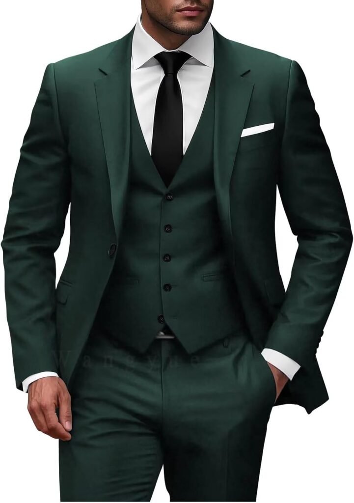 Wangyue Slim Fit Men's Suits 3 Piece Suit for Men Wedding Mens Suit Single Breasted Vest One Button Blazer Pants Sets