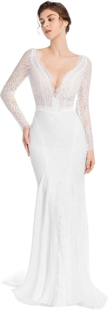 Mermaid Wedding Dresses for Bride Classy lace Boho Long Sleeve Open Back Bohemian Wedding Gowns