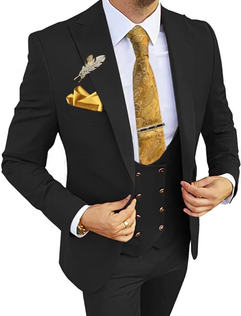 Wangyue 3 Piece Men's Suits Slim Fit Suits for Men Double Breasted Suit Men Wedding Prom