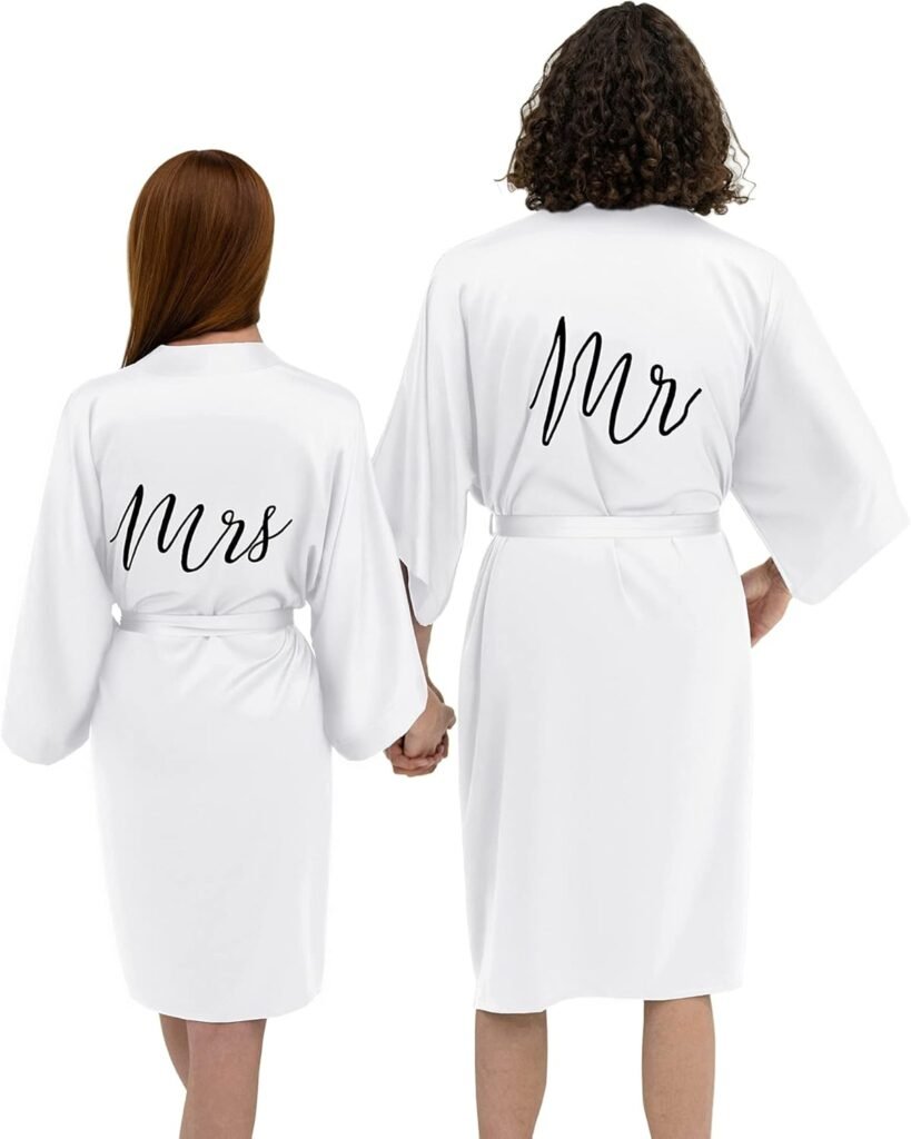 AW BRIDAL 2Pcs Mr Mrs Robes His Her Silk Robe Satin Matching Robes for Couples Wedding Bridal Shower Engagement Gifts