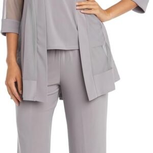R&M Richards 3 PC Pant Suit W/Sheer Inserts, Beaded Neckline & Diamante