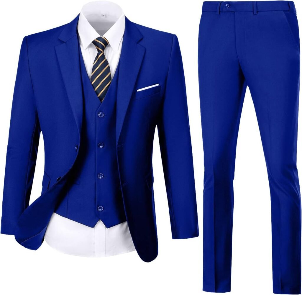 Mens Suit Solid Two Button Slim Fit Suit Set for Wedding Formal Business Suit Men 3 Piece Suit Blazer Vest Pants Set