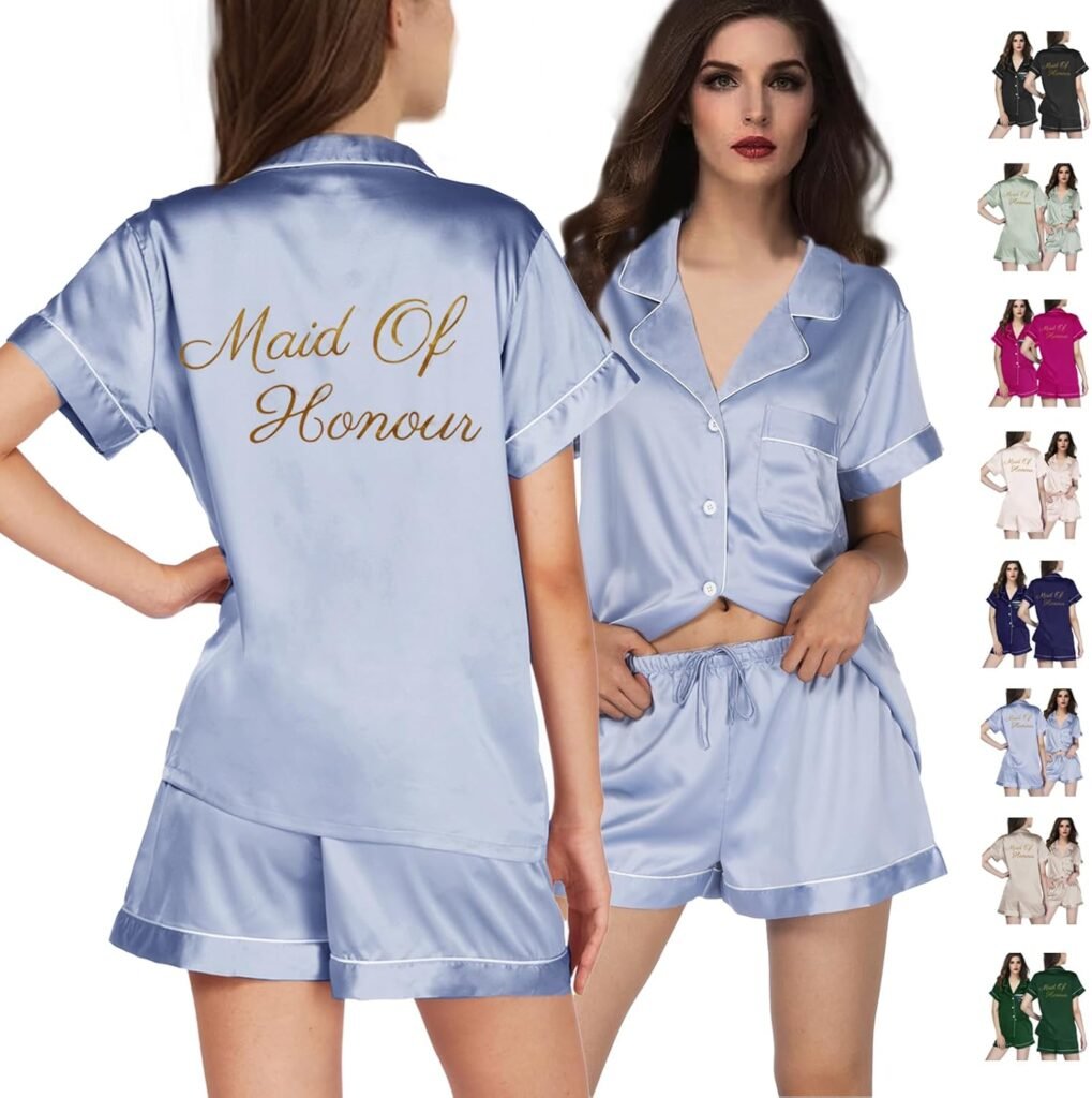 Womens Floral Bridesmaid Pajamas 2Pcs Bride Silk Pajama Set For Bridal Party Gifts Soft Satin Pj Sets Silky Pjs