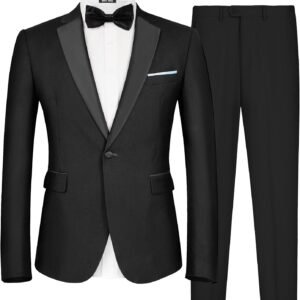 MAGE MALE Men's 2 Piece Suit One Button Slim Fit Formal Wedding Prom Tuxedo Suits Blazer Pants with Bow Tie Set