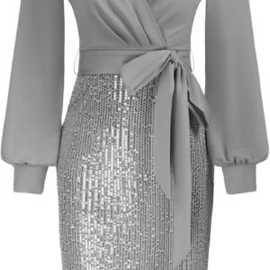 GRACE KARIN Women's Sequin Sparkly Party Dress Cocktail Bodycon Glitter Dresses Long Sleeve