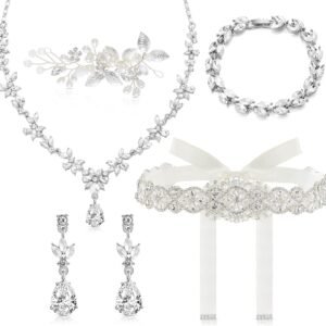 Henoyso Bride Jewelry Set 5 Pieces Wedding Jewelry for Bride Rhinestone Jewelry Set for Wedding Bridal Bachelorette Party Prom