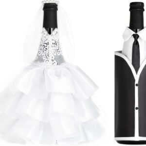Magik Life Bride Groom Wine Bottle Covers- Wedding Gifts For the Couple- Fun Bottle Cover- Centerpieces Decorations- Wine décor -Royal White