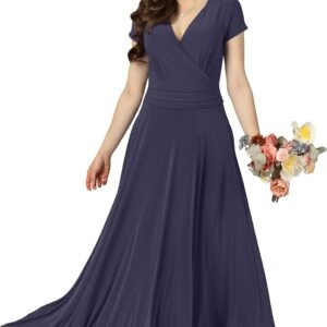 KOH KOH Womens Sexy Cap Short Sleeve V-Neck Flowy Cocktail Gown