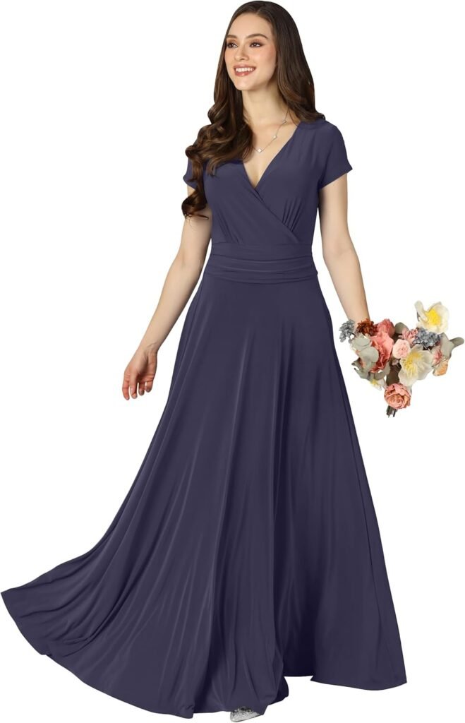 KOH KOH Womens Sexy Cap Short Sleeve V-Neck Flowy Cocktail Gown