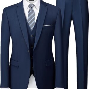 MY'S Men's Blazer Vest Pants Set, One Button Jacket Waistcoat and Trousers, Solid Party Wedding Dress