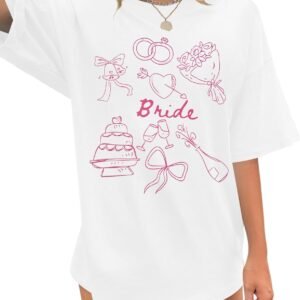 Bride Shirt Women Engaged Bridal Shower Tee Oversized Bride Squad Bridesmaid T-Shirt Bachelorette Wedding Party Tops