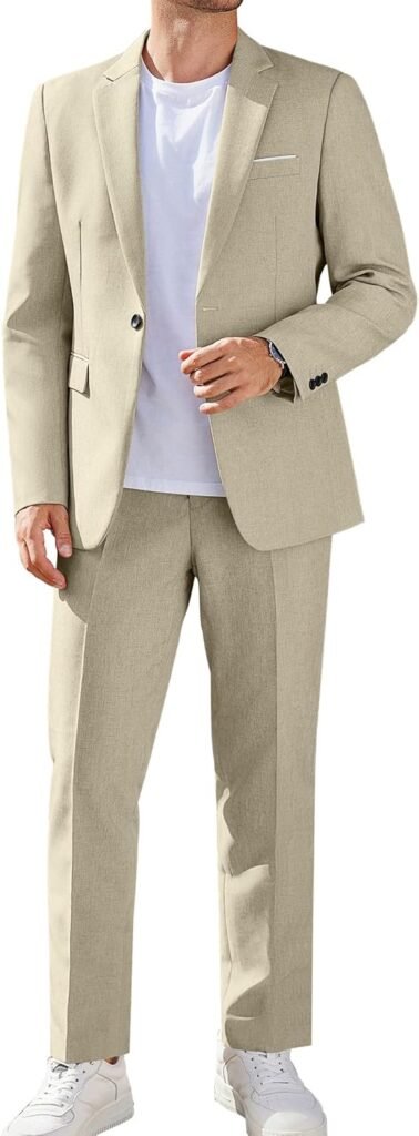 COOFANDY Men Suits Classic Fit 2 Piece Suit Set One Button Casual Blazer Wedding Bussiness Suit Separates
