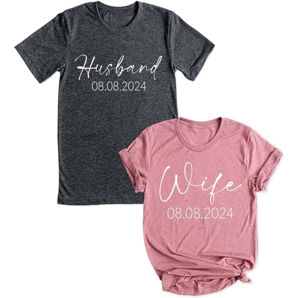 Husband and Wife Shirt SET, Couples Gifts For Husband And Wife Matching, Wifey and Hubby Matching Married Couple T-Shirt, Custom Wedding Date Shirt, Just Married Shirt, Honeymoon Tee, Wedding Couples
