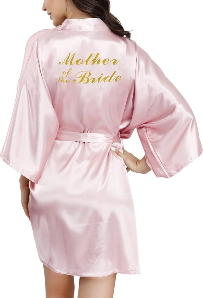 Bride Bridesmaid Robes with Glittering for Wedding Bridal Party Womens Short Silky Satin Robe One Size