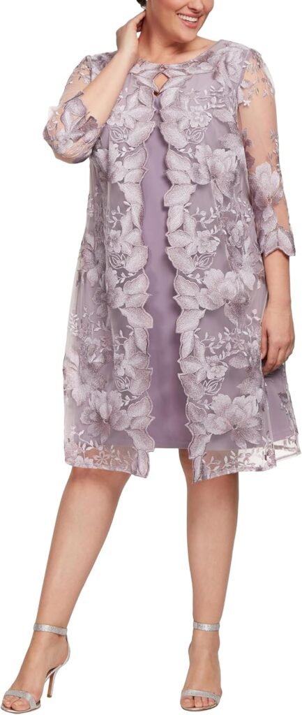 Alex Evenings Women's Plus Size Midi Scoop Neck Shift Dress with Jacket