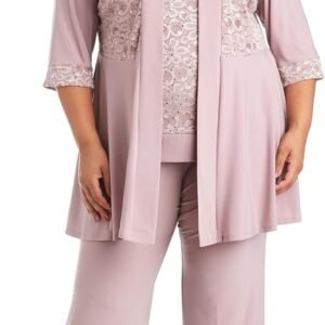 R&M Richards Women's Plus Size Lace Pant Set