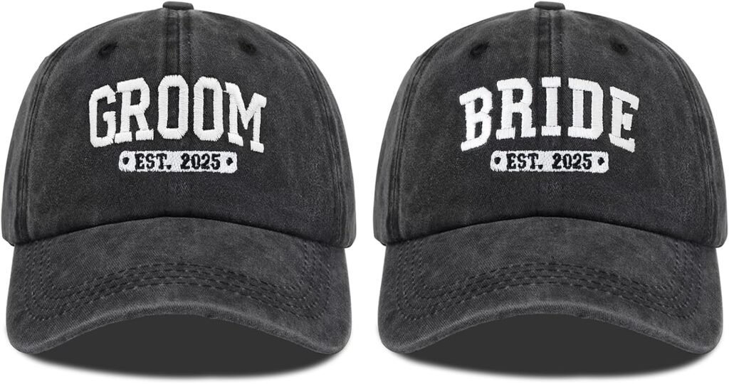 Bride and Groom Hats for Wedding Gifts, Engagement Anniversary Honeymoon Gifts for Newlyweds Couples Baseball Cap