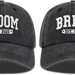 Bride and Groom Hats for Wedding Gifts, Engagement Anniversary Honeymoon Gifts for Newlyweds Couples Baseball Cap