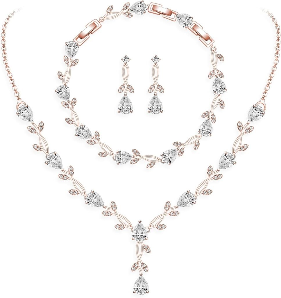 GZWHD Wedding Jewelry Sets for Bride Bridesmaid Women Cubic Zirconia Necklace Earrings Bracelet Set Gift for Mother Friend Wife Daughter Sister Party Prom Jewelry