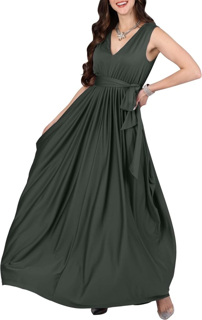 KOH KOH Womens 2025 Long Wedding Guest Spring Summer Sleeveless Vneck Maxi Dress