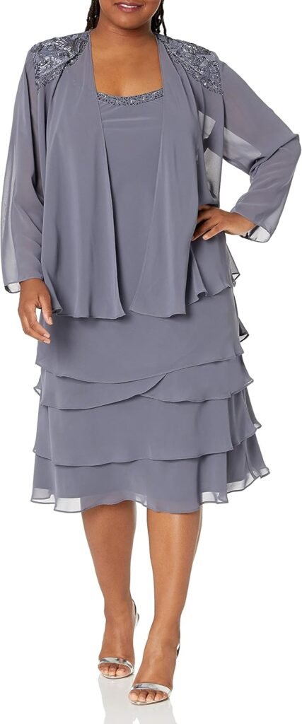 S.L. Fashions Women's Plus Size Two Piece Embellished Jacket Dress