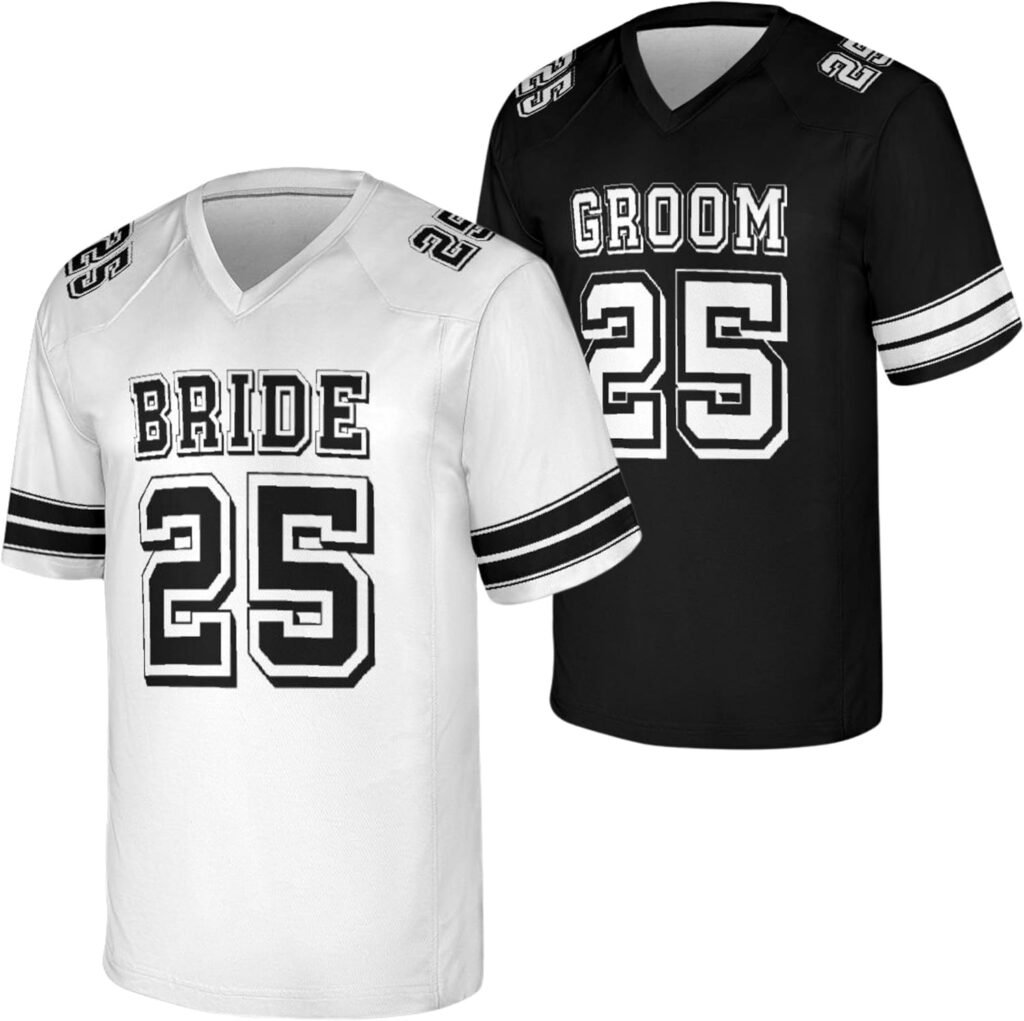 Bride and Groom Matching Football Jersey, Husband and Wife Shirts Mr Mrs Honeymoon Outfit Wedding Day Shirt White