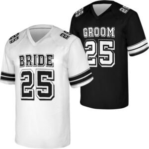 Bride and Groom Matching Football Jersey, Husband and Wife Shirts Mr Mrs Honeymoon Outfit Wedding Day Shirt White