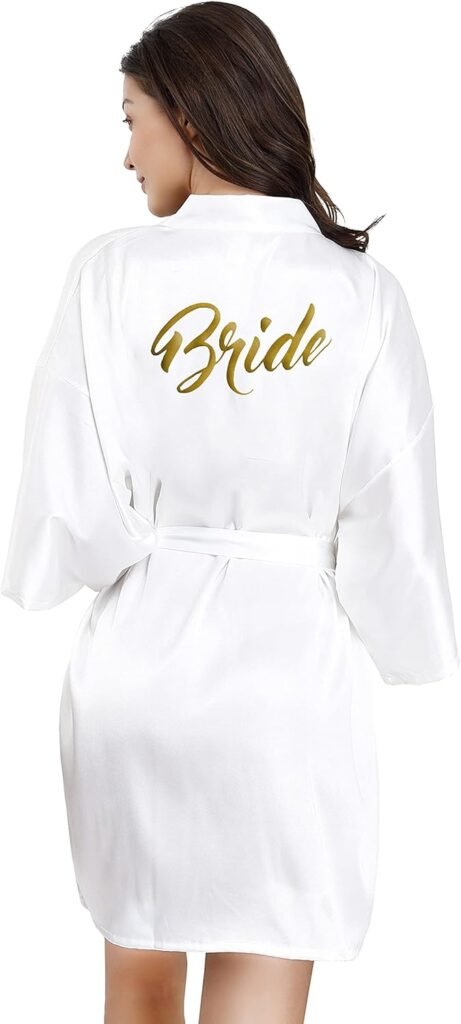 EPLAZA Bride Bridesmaid Robes for Wedding Bridal Party Women Short Solid Color Silky Satin Robe Kimono with Gold Glitters