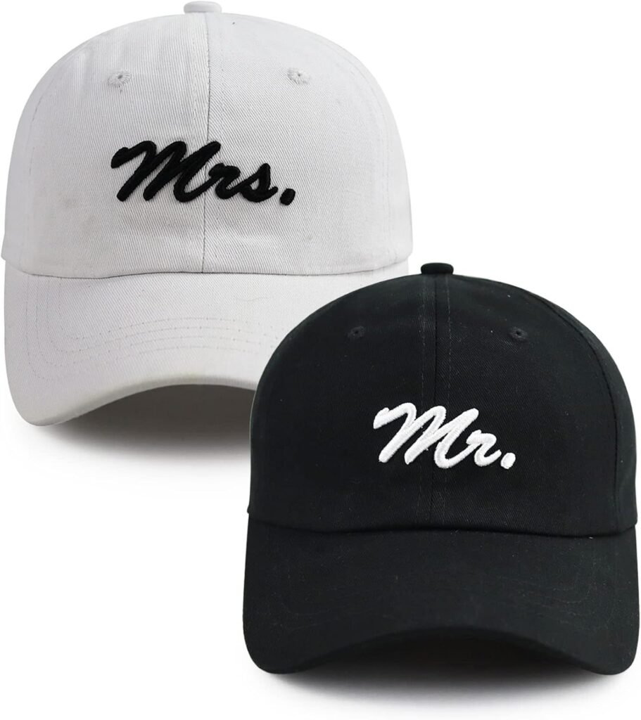 2PCS Mr Mrs Baseball Hats for Men Women, Newlywed Honeymoon Wedding Gifts, Funny Adjustable 3D Embroidered Hat Couples Set