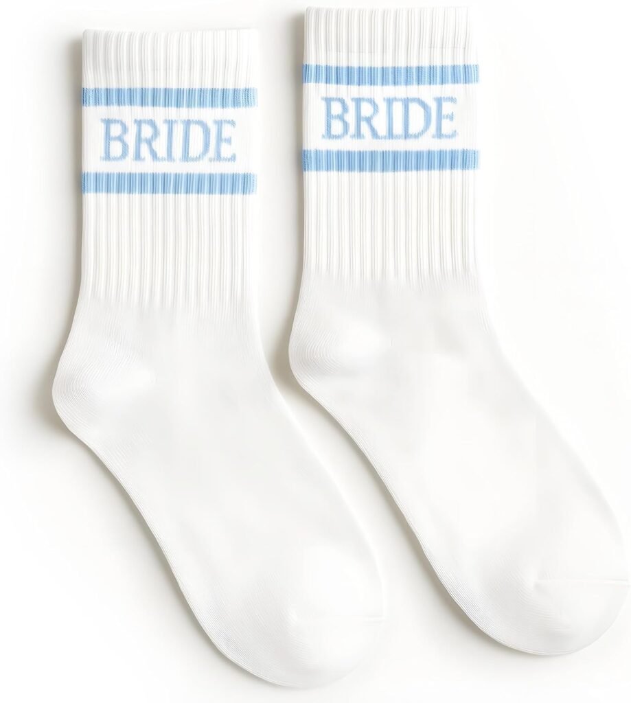 xo, Fetti Bride Socks, White + Blue | Bride To Be Something Blue Gift, Bachelorette Decorations, Wedding Day Slippers, Bridal Footwear Gift