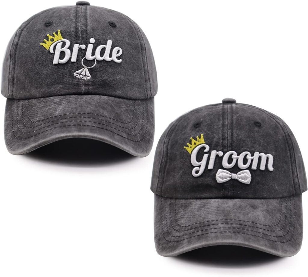 2PCS Mr Mrs Gifts Hat for Men Women, Funny Adjustable Washed Cotton Embroidred Baseball Cap