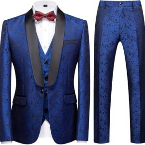 KUDORO Mens Suits Slim Fit 3 Piece Tuxedo Suit Set for Prom Wedding Party Paisley Jacket Vest Pants Homecoming Outfit