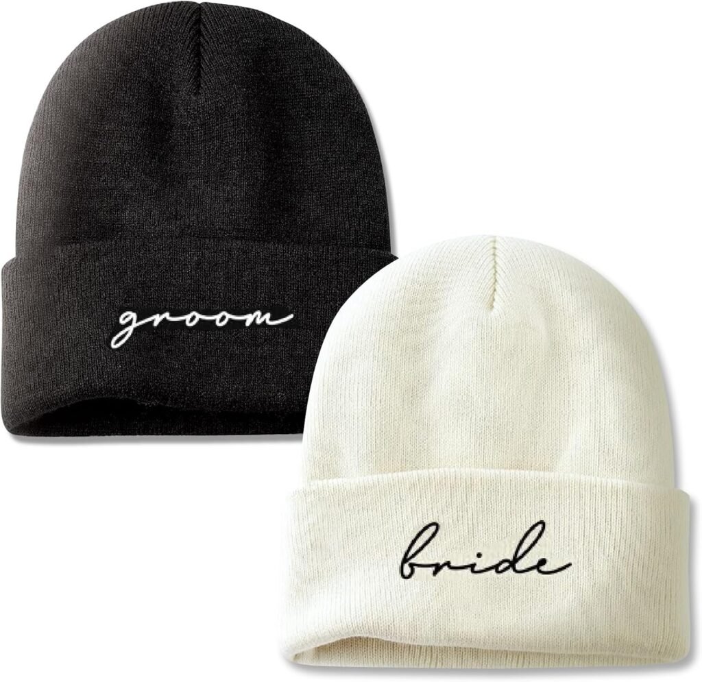 Wedding Gifts for Couples, Bride & Groom Wedding Beanie Hat Set