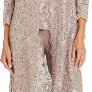 R&M Richards Womens Plus Sequined Lace Pant Suit